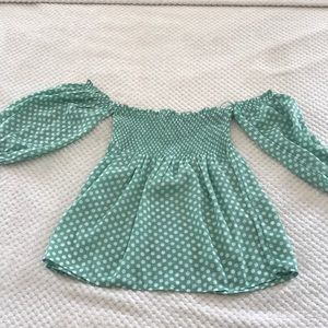 NWOT off shoulders mint polka dot blouse